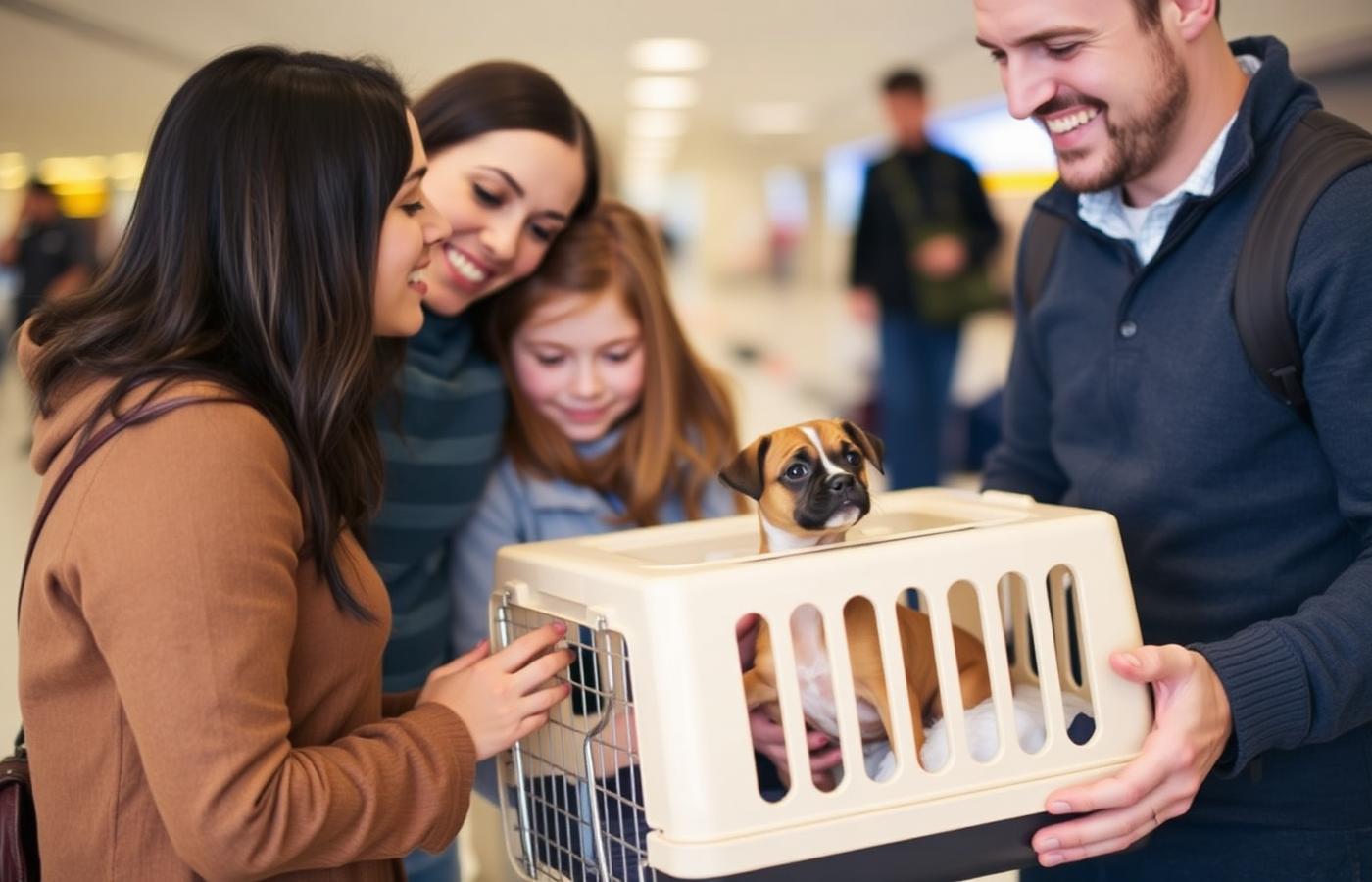 Familia recibiendo un cachorro de raza enviado por Animal Pets Medellín